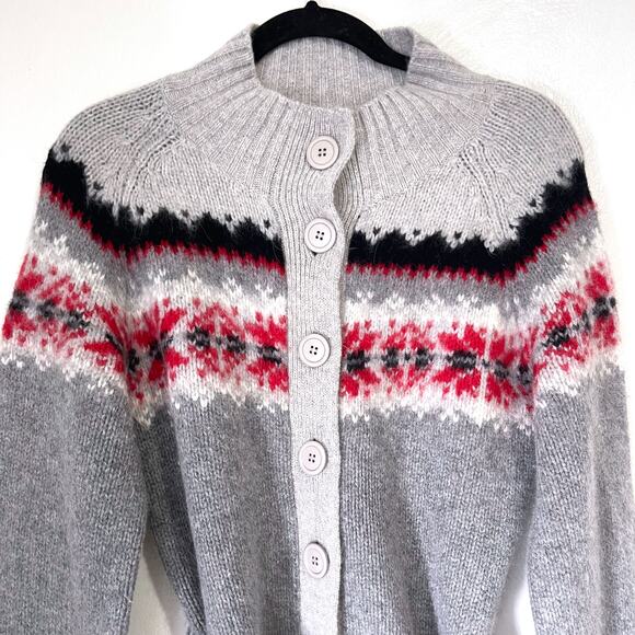 GREATPLAINS Lambswool Angora Fair Isle Snowflakes Cardigan in Multi Size L - Picture 4 of 15